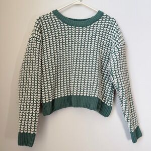 Hazel Moon Green and White Crew Neck Soft Sweater Size Large